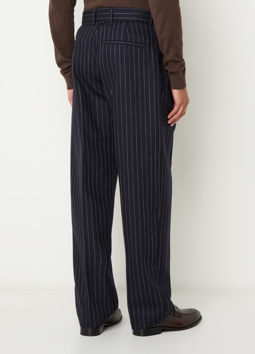 Drôle de Monsieur Straight fit pantalon met krijtstreep en steekzakken - achterkant donkerblauw