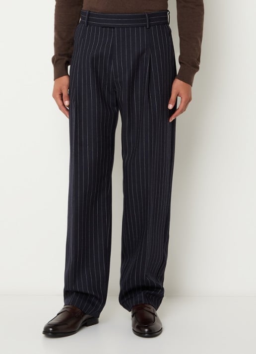 Drôle de Monsieur Straight fit pantalon met krijtstreep en steekzakken - detail 4 donkerblauw