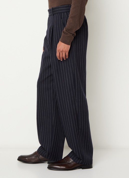 Drôle de Monsieur Straight fit pantalon met krijtstreep en steekzakken - detail 5 donkerblauw