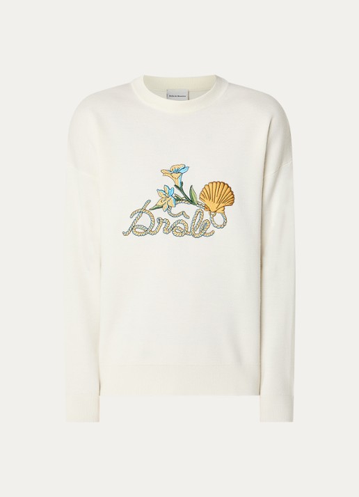 Drôle de Monsieur Sweater met borduring - voorkant 2 creme