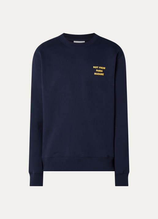 Drôle de Monsieur Sweater met front- en backprint - voorkant donkerblauw