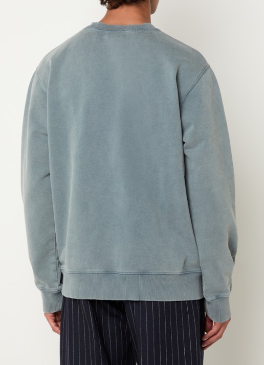 Drôle de Monsieur Sweater met verwassen afwerking en logo - achterkant 4 zeegroen