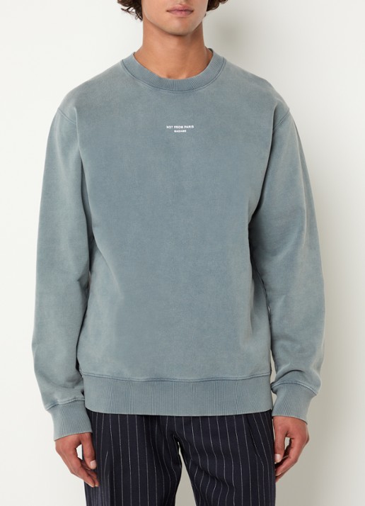 Drôle de Monsieur Sweater met verwassen afwerking en logo - detail 3 zeegroen