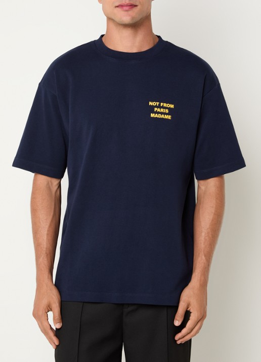 Drôle de Monsieur T-shirt met front- en backprint - achterkant donkerblauw