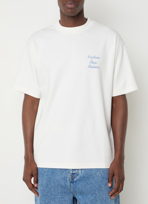 Drôle de Monsieur T-shirt met logo- en backprint - achterkant 4 gebroken wit