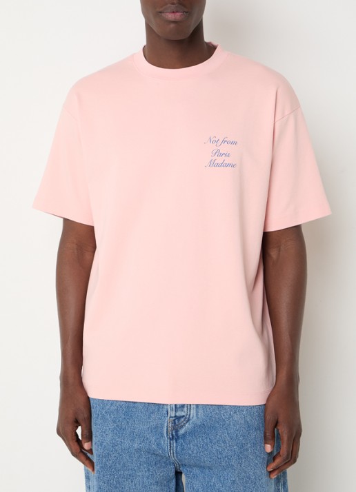 Drôle de Monsieur T-shirt met logo- en backprint - achterkant 2 lichtroze