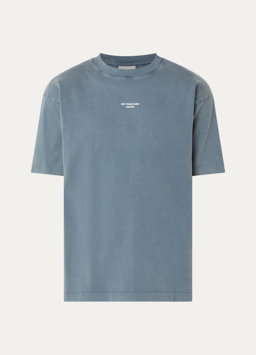 Drôle de Monsieur T-shirt met logo - voorkant staalblauw