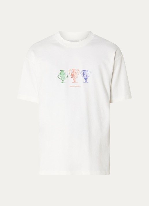 Drôle de Monsieur T-shirt met print - voorkant 3 gebroken wit