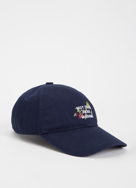 Drôle de Monsieur Vine pet met borduring - voorkant donkerblauw