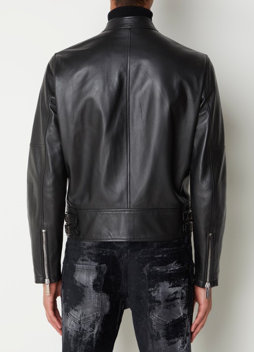 Dsquared2 Bikerjack van schapenleer met ritszakken - achterkant zwart