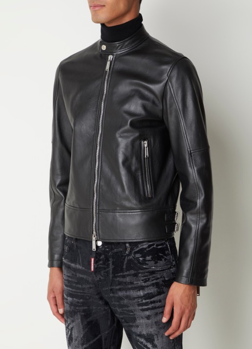 Dsquared2 Bikerjack van schapenleer met ritszakken - detail 4 zwart