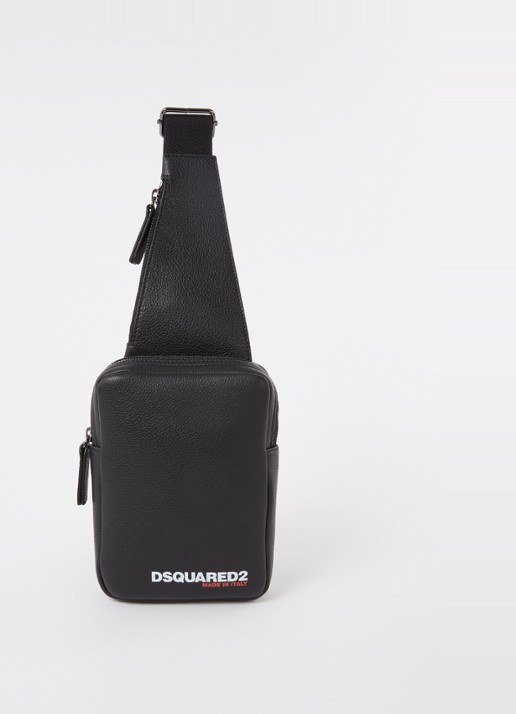 Dsquared2 Bob crossbodytas van leer met logo - voorkant zwart