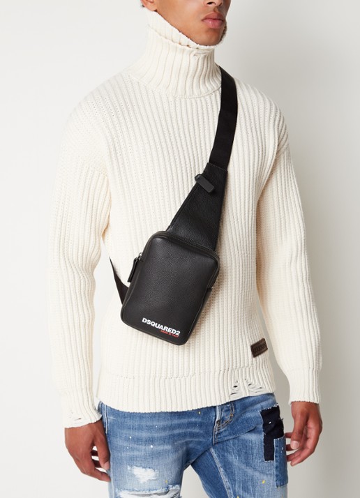Dsquared2 Bob crossbodytas van leer met logo - voorkant 2 zwart