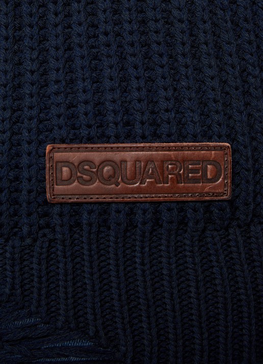 Dsquared2 Grofgebreide coltrui met destroyed afwerking en logo - detail 4 blauw
