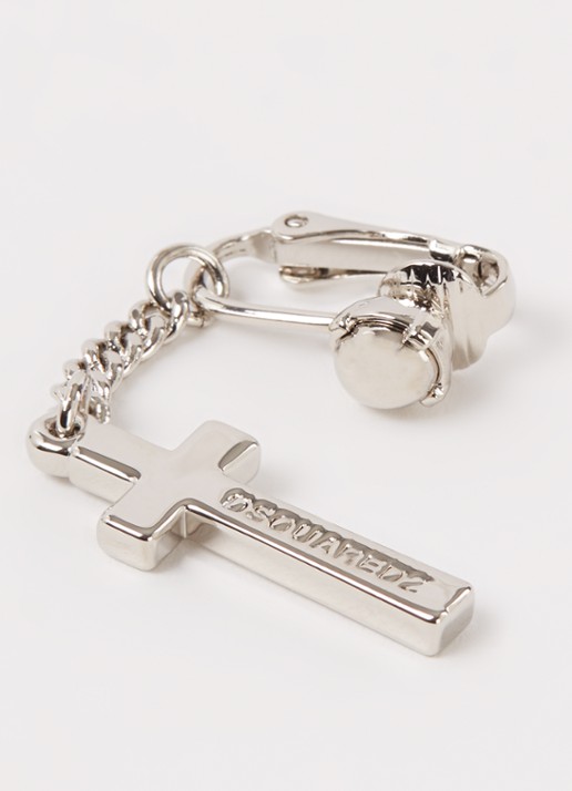 Dsquared2 Paladium enkele oorclip met hanger - detail zilver