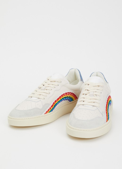 Dsquared2 Rider Rainbow sneaker van geitenleer met suède details - detail 2 wit