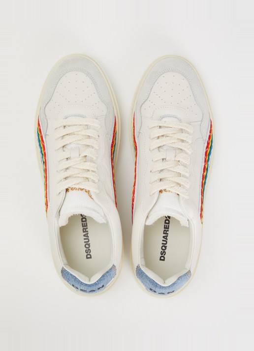 Dsquared2 Rider Rainbow sneaker van geitenleer met suède details - detail 3 wit