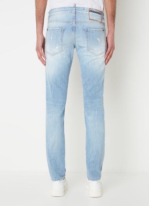 Dsquared2 Slim fit jeans met destroyed details en verwassen afwerking - achterkant indigo