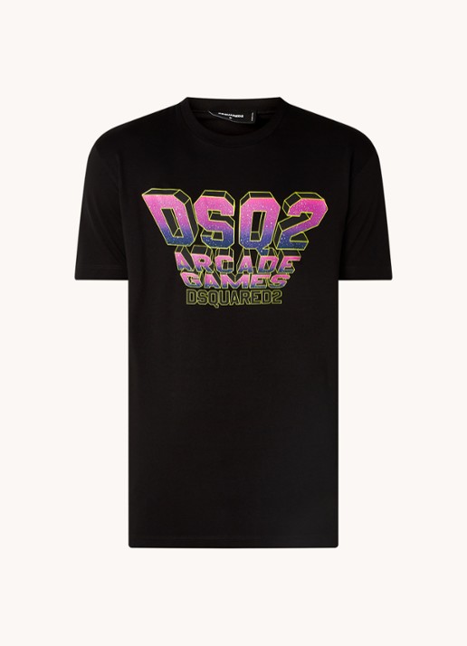 Dsquared2 T-shirt met logoprint  - voorkant 2 zwart