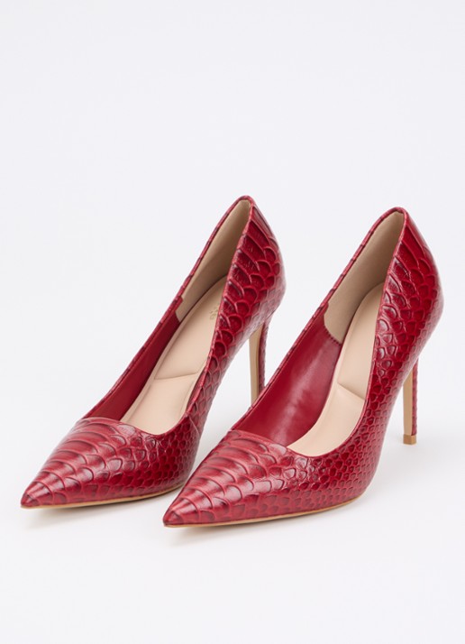 Dune London Assured pump van leer met crocostructuur - detail 3 rood