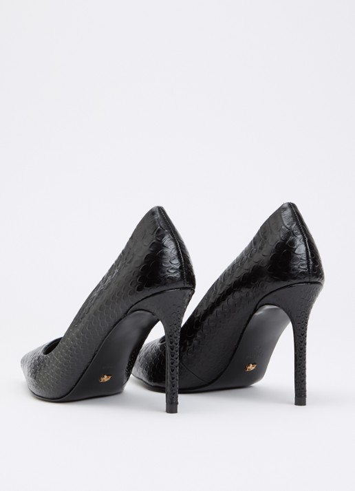 Dune London Assured pump van leer met crocostructuur - achterkant zwart