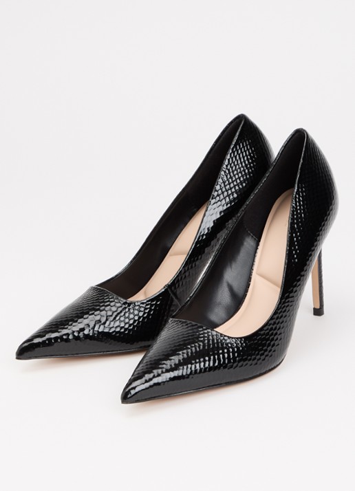 Dune London Assured pump van leer met crocostructuur - detail 4 zwart