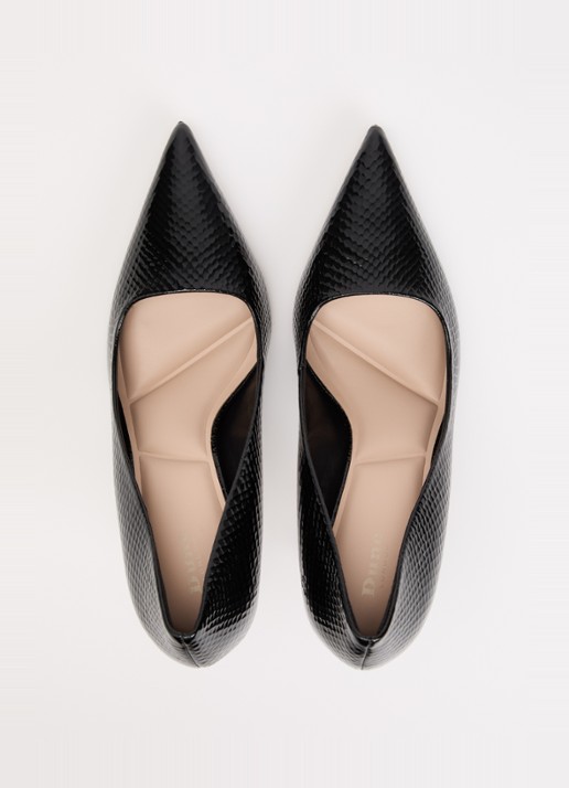 Dune London Assured pump van leer met crocostructuur - detail 5 zwart