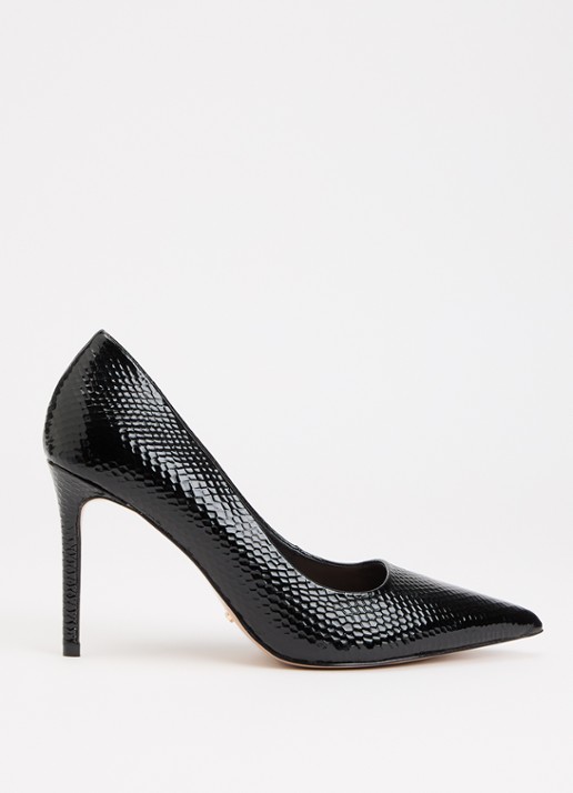 Dune London Assured pump van leer met crocostructuur - voorkant 9 zwart