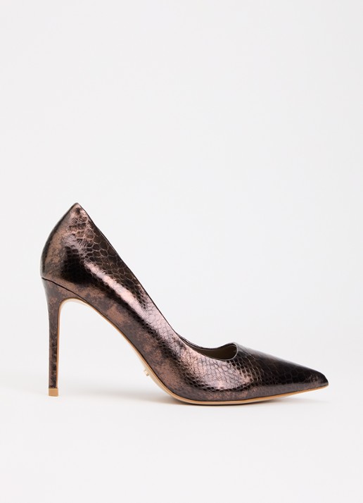 Dune London Assured pump van leer met crocostructuur - voorkant 2 donkerbruin