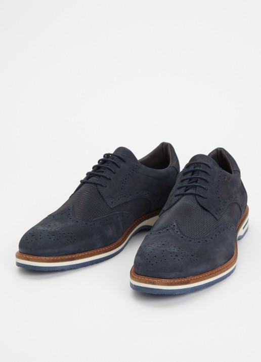 Dune London Barkings brogue van nubuck  - detail 3 donkerblauw