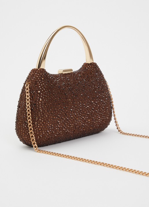 Dune London Beamings clutch met strass en afneembare schouderriem - achterkant 5 donkerbruin