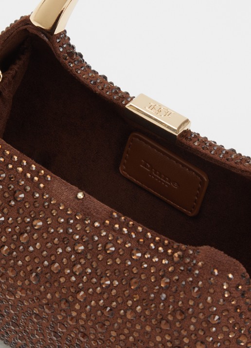 Dune London Beamings clutch met strass en afneembare schouderriem - detail 2 donkerbruin