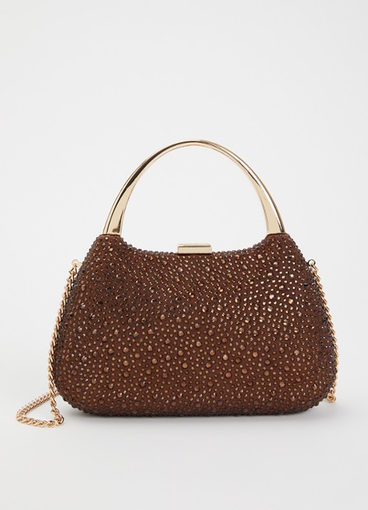 Dune London Beamings clutch met strass en afneembare schouderriem - voorkant donkerbruin