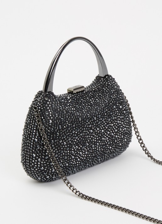 Dune London Beamings clutch met strass en afneembare schouderriem - achterkant 2 diepzwart