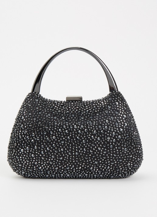 Dune London Beamings clutch met strass en afneembare schouderriem - voorkant diepzwart