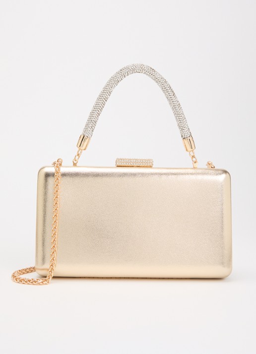 Dune London Beaut clutch met afneembare schouderriem - voorkant goud