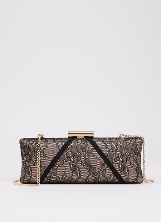 Dune London Becoming clutch met afneembare schouderriem en details van kant - voorkant 5 zwart