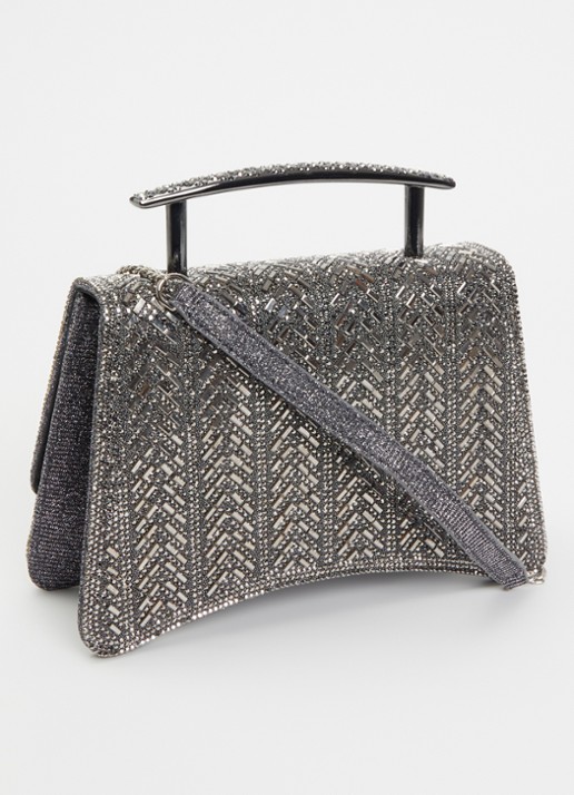 Dune London Bedazzle handtas met afneembare schouderriem en pailletten  - achterkant zilver
