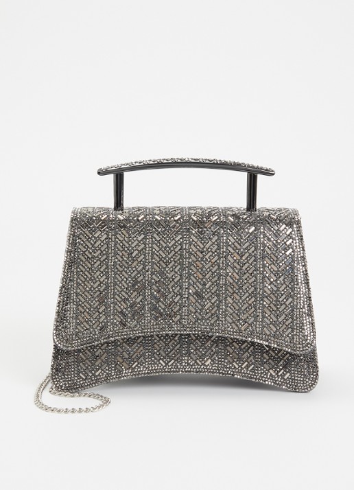 Dune London Bedazzle handtas met afneembare schouderriem en pailletten  - voorkant 5 zilver