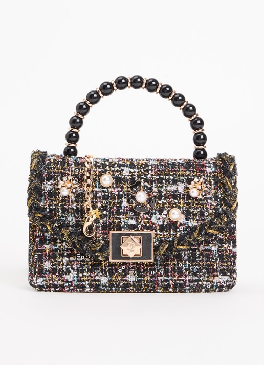 Dune London Blooms crossbodytas met afneembare schouderriem - voorkant 2 zwart