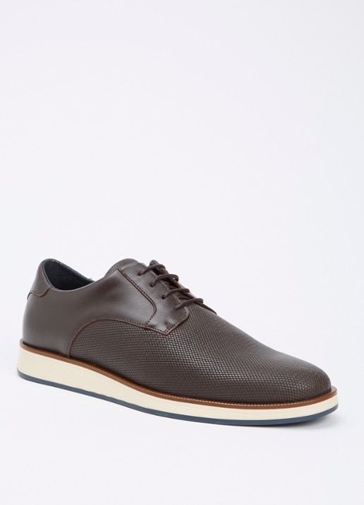 Dune London Bow veterschoen van leer  - voorkant donkerbruin