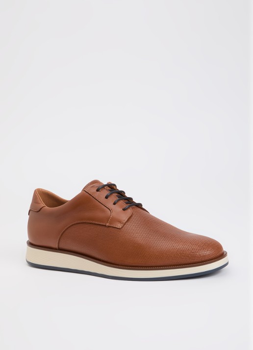 Dune London Bow veterschoen van leer  - voorkant 2 cognac