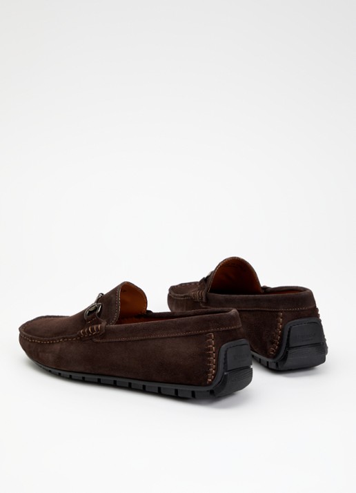 Dune London Brackon mocassins van leer - achterkant donkerbruin