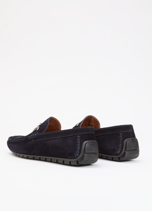 Dune London Brackon mocassins van leer - achterkant 7 donkerblauw