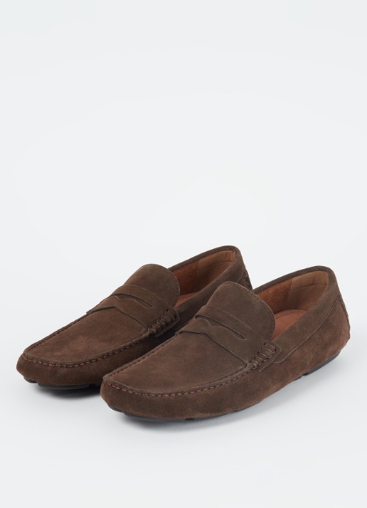 Dune London Bradlay mocassin van suède - detail donkerbruin