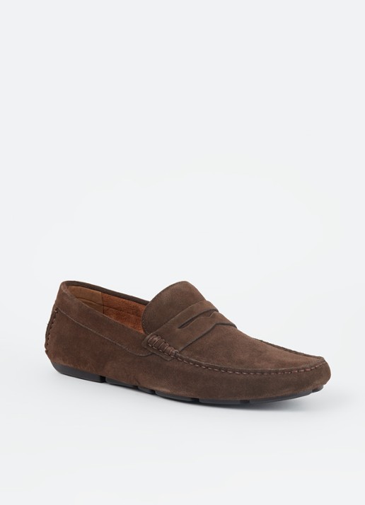 Dune London Bradlay mocassin van suède - voorkant 5 donkerbruin