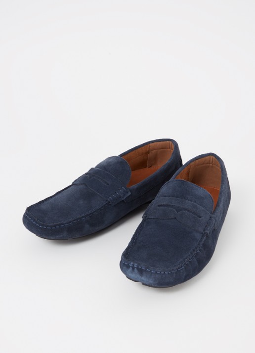 Dune London Bradlay mocassin van suède - detail donkerblauw