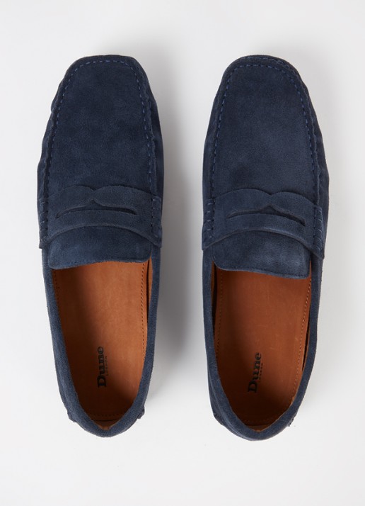 Dune London Bradlay mocassin van suède - detail 2 donkerblauw