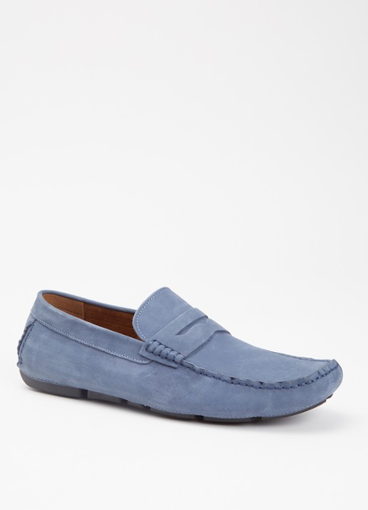 Dune London Bradlay mocassin van suède - voorkant staalblauw