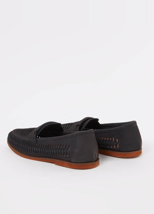 Dune London Brickles loafer van leer - detail 2 donkerblauw